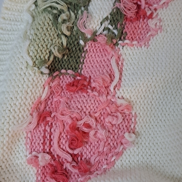 80s 90s RARE Floral Print Hand Knit Crewneck Cardigan Sweater Large  Cottagecore - Picture 12 of 16